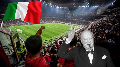 immagine di stadio con churchill in sovrimpressione